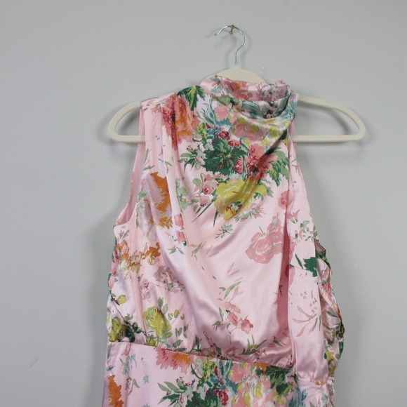 Petal + Pup Anabelle Halter Midi Dress M Pink Floral Satin Wedding Guest 312 - Picture 6 of 14